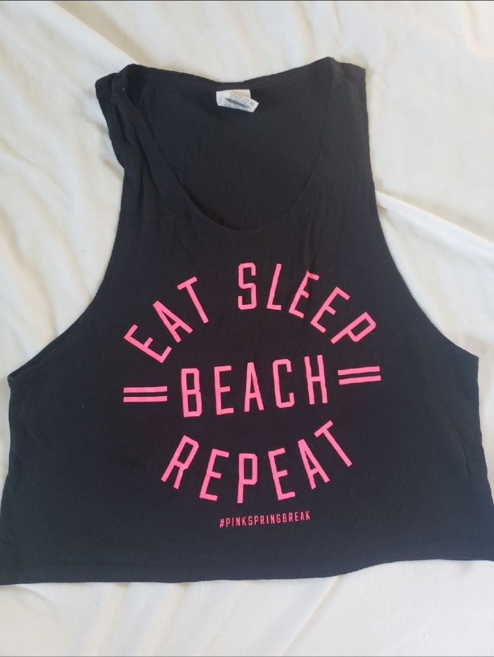 Victoria's Secret PINK Black & Neon Pink Cropped Tank Top Beach Swim